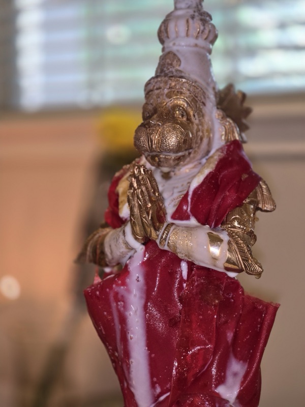 Hanuman deity with abhishekam