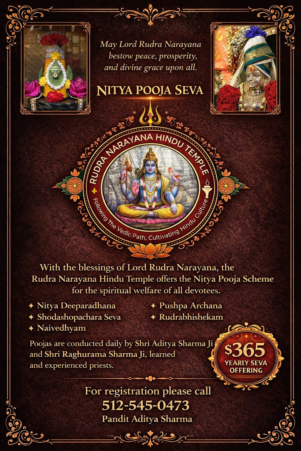 Nitya Pooja Seva — $365 yearly offering for daily worship services